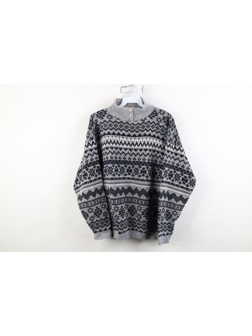 Vintage 90s Streetwear Womens Large Fair Isle Knit Henley Sweater USA Acrylic - Picture 1 of 11